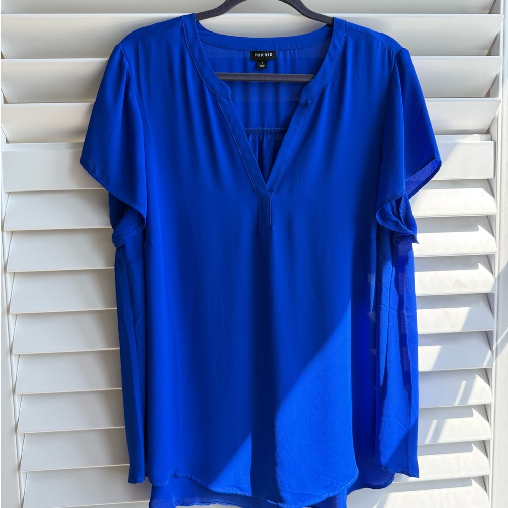 Torrid Blue Relaxed Blouse with V-Neck